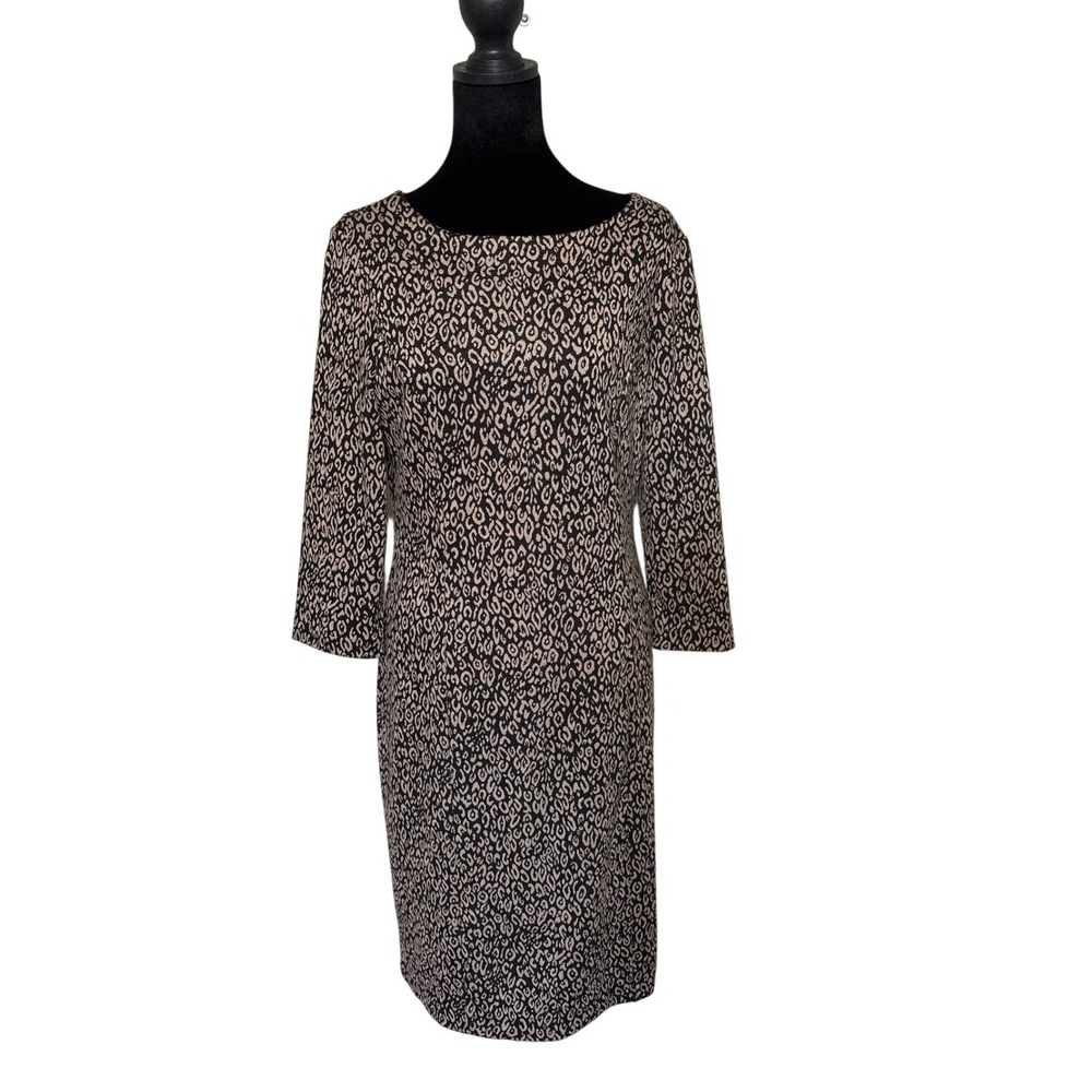 Chicos So Slimming Leopard Print Sheath Dress Tan Black‎ 3/4 Sleeve Size 0 NWT